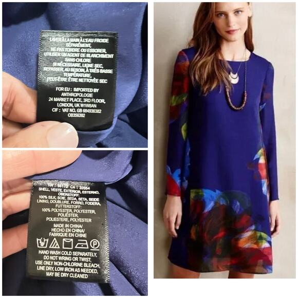 Anthropologie Leifsdottir Blue Silk Swing Dress Abstract Floral Back Zip M - Picture 6 of 10